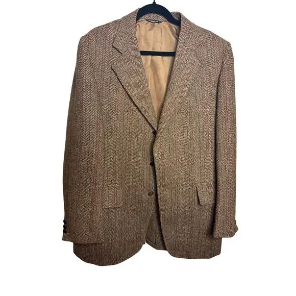 Harris Tweed Pendleton Vintage Pure Scottish Wool Brown Blazer Suit Jacket 42/44